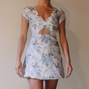 Revolve Blue Floral Satin Mini Dress